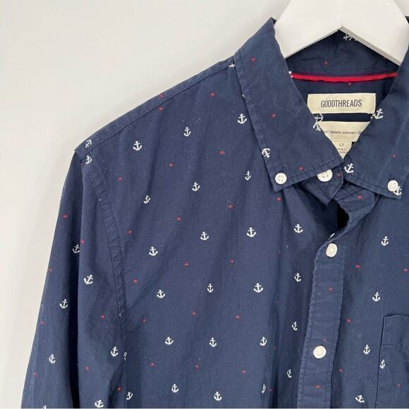 GoodThreads Nautical Anchor Button Up Shirt Sz L - Picture 3 of 6